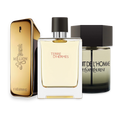 2000s perfume sample discovery set with Paco Rabanne 1 Million Eau de Toilette, Hermès Terre d'Hermès and Yves Saint Laurent La Nuit de L'Homme