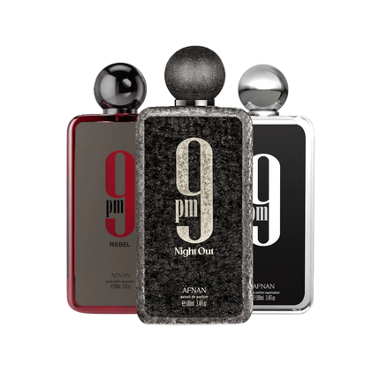 9PM bundle discovery set with 9PM, 9PM Rebel and 9PM Night Out – sweet, bold and long-lasting fragrance samples for men