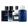 All Year Round perfume sample discovery set with Bleu de Chanel Eau de Parfum, Dior Sauvage Eau de Parfum, Creed Aventus and Parfums de Marly Percival