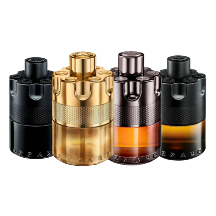 Azzaro Wanted discovery set with The Most Wanted Intense, Wanted by Night, The Most Wanted Parfum and Forever Wanted Elixir – bold, charismatic fragrance samples with warm, spicy and woody character