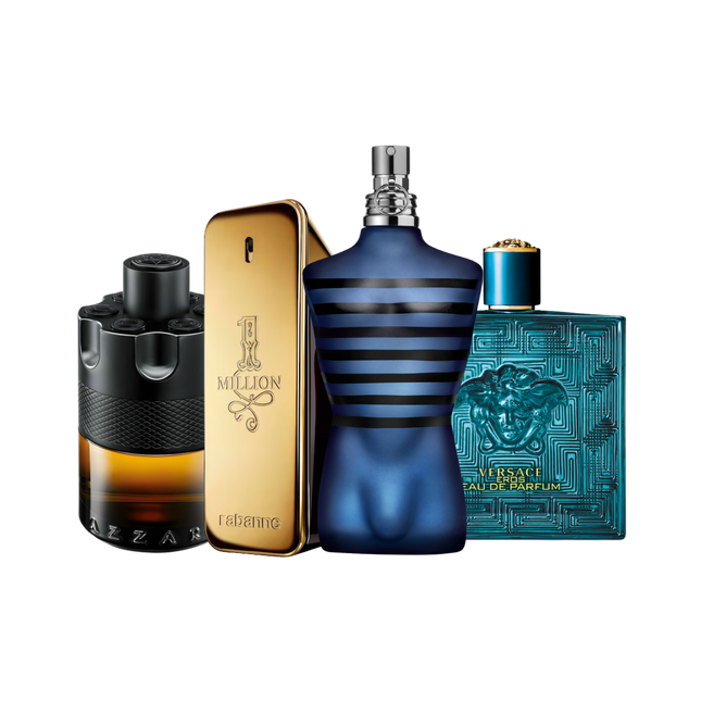 Clubbing discovery set with The Most Wanted Parfum, 1 Million Eau de Toilette, Ultra Male and Eros Eau de Parfum – intense, sweet and long-lasting fragrance samples made for nights out