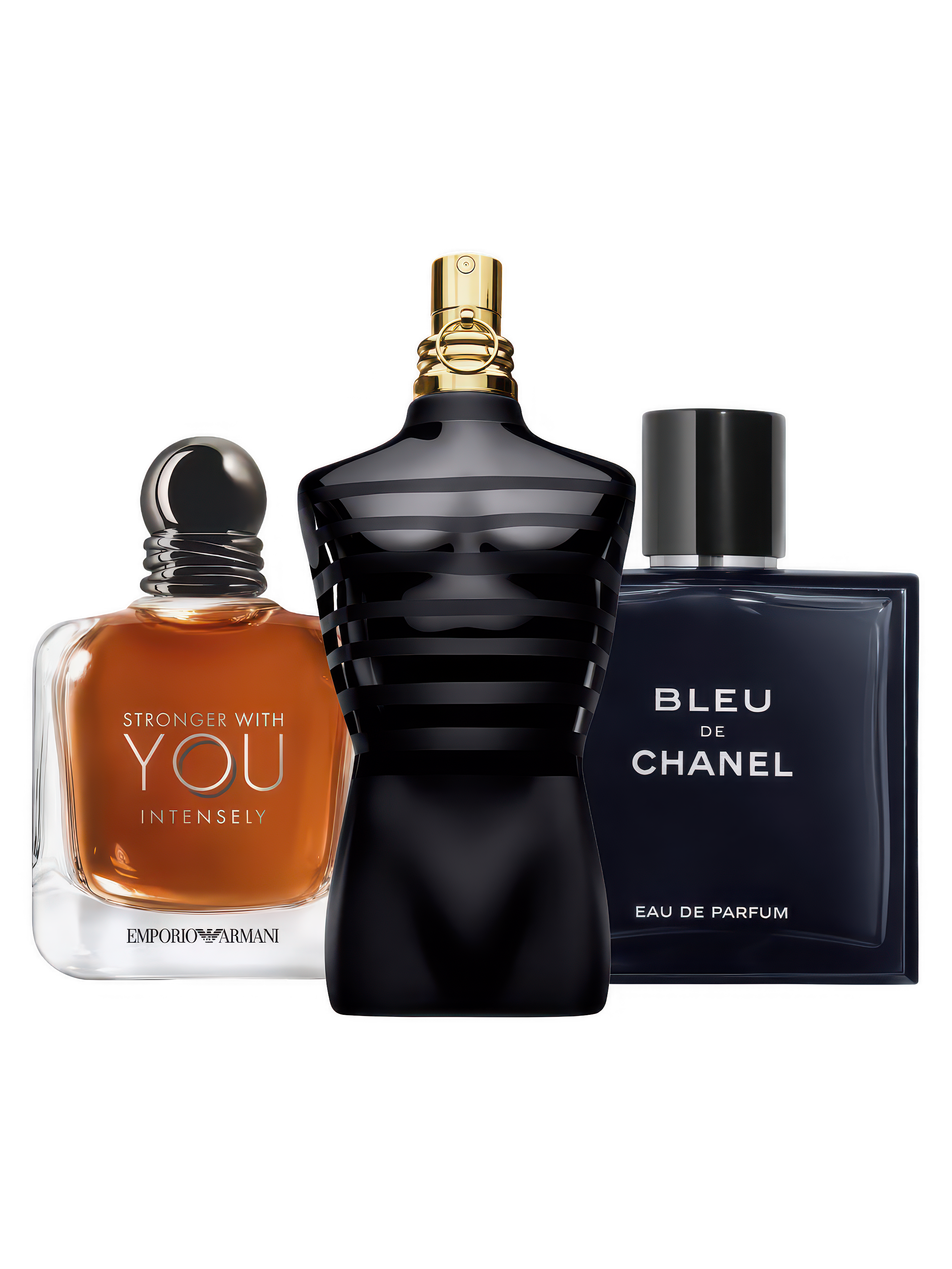 Gentleman discovery set with Stronger With You Intensely, Le Male Le Parfum and Bleu de Chanel – refined and confident fragrance samples for men