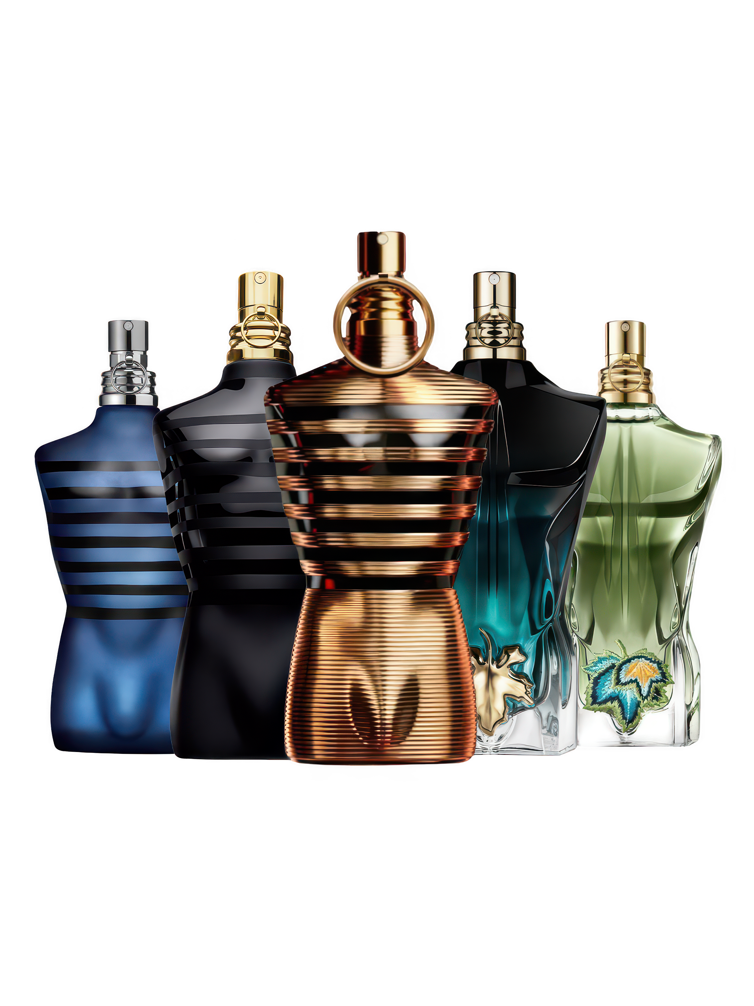 Jean Paul Gaultier discovery set with Ultra Male, Le Male Le Parfum, Le Male Elixir, Le Beau Le Parfum and Le Beau Paradise Garden – iconic and seductive fragrance samples for men