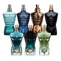 JPG discovery set with Ultra Male, Le Male Le Parfum, Le Male Elixir, Le Beau Le Parfum, Le Beau Paradise Garden, Le Male EDT and Le Beau EDT – iconic and versatile fragrance samples showcasing the full Jean Paul Gaultier collection for men