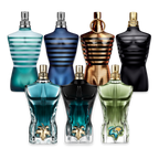 JPG discovery set with Ultra Male, Le Male Le Parfum, Le Male Elixir, Le Beau Le Parfum, Le Beau Paradise Garden, Le Male EDT and Le Beau EDT – iconic and versatile fragrance samples showcasing the full Jean Paul Gaultier collection for men