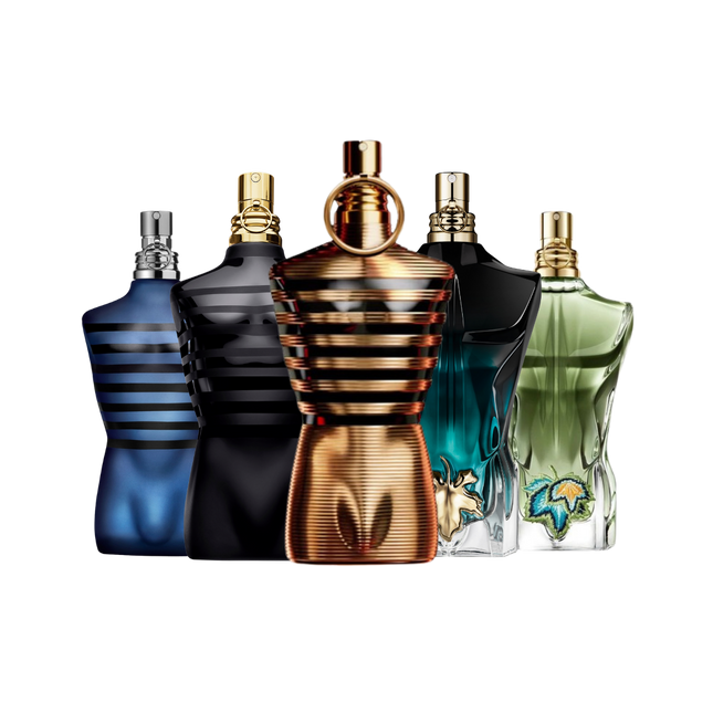 JPG discovery set with Ultra Male, Le Male Le Parfum, Le Male Elixir, Le Beau Le Parfum and Le Beau Paradise Garden – bold and sensual fragrance samples full of character