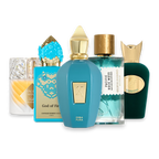Niche Summer perfume sample discovery set with Kilian Angels' Share On The Rocks, Stéphane Humbert Lucas God of Fire, Xerjoff Erba Pura, Goldfield & Banks Pacific Rock Moss and Sospiro Vibrato