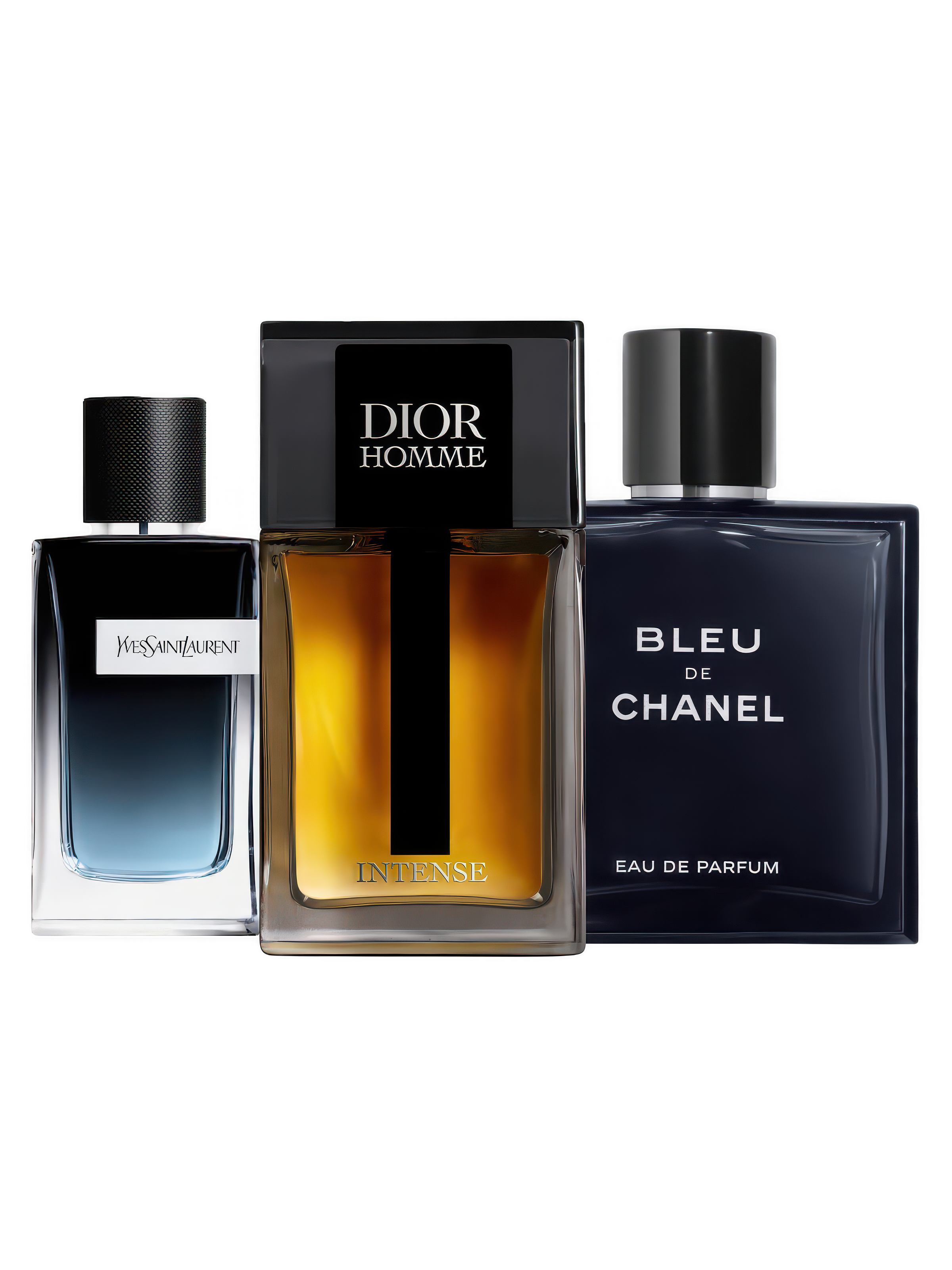 Office discovery set with YSL Y, Dior Homme Intense and Bleu de Chanel – elegant and professional fragrance samples for men