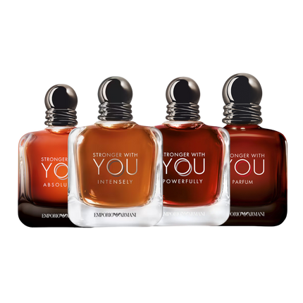 Stronger With You bundle discovery set with Stronger With You Intensely, Stronger With You Parfum, Stronger With You Absolutely and Stronger With You Powerfully – bold, warm and long-lasting fragrance samples with addictive depth