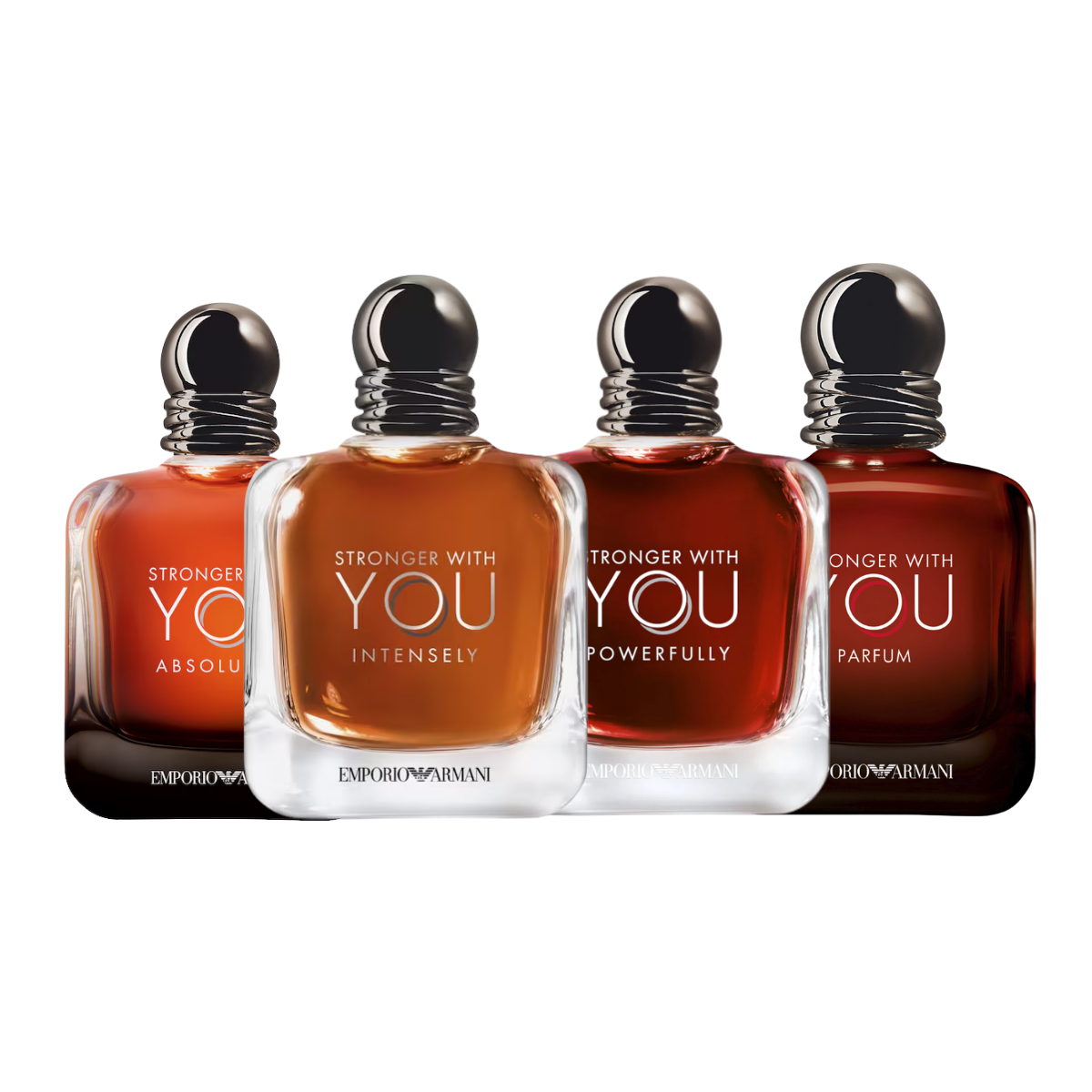 Stronger With You bundle discovery set with Stronger With You Intensely, Stronger With You Parfum, Stronger With You Absolutely and Stronger With You Powerfully – bold, warm and long-lasting fragrance samples with addictive depth