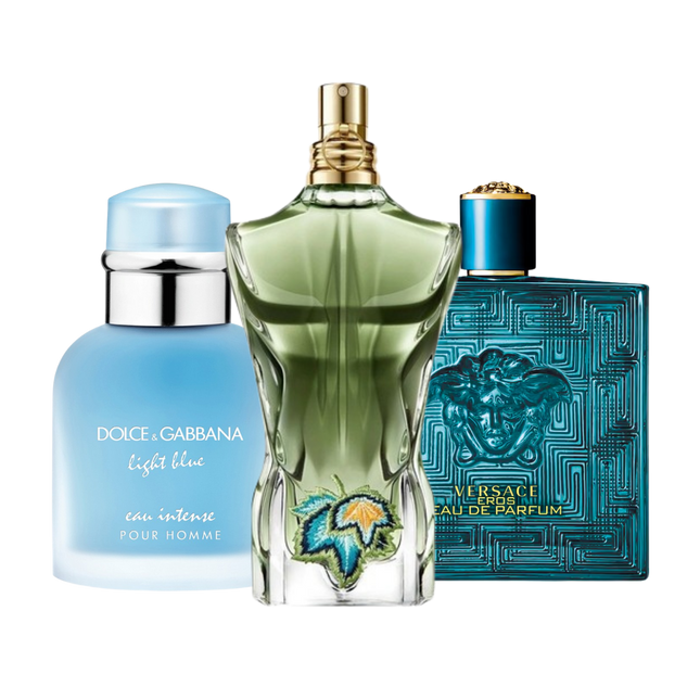 Summer discovery set with Light Blue Eau Intense, Le Beau Paradise Garden and Eros Eau de Parfum – fresh and energizing fragrance samples with a vibrant summer vibe
