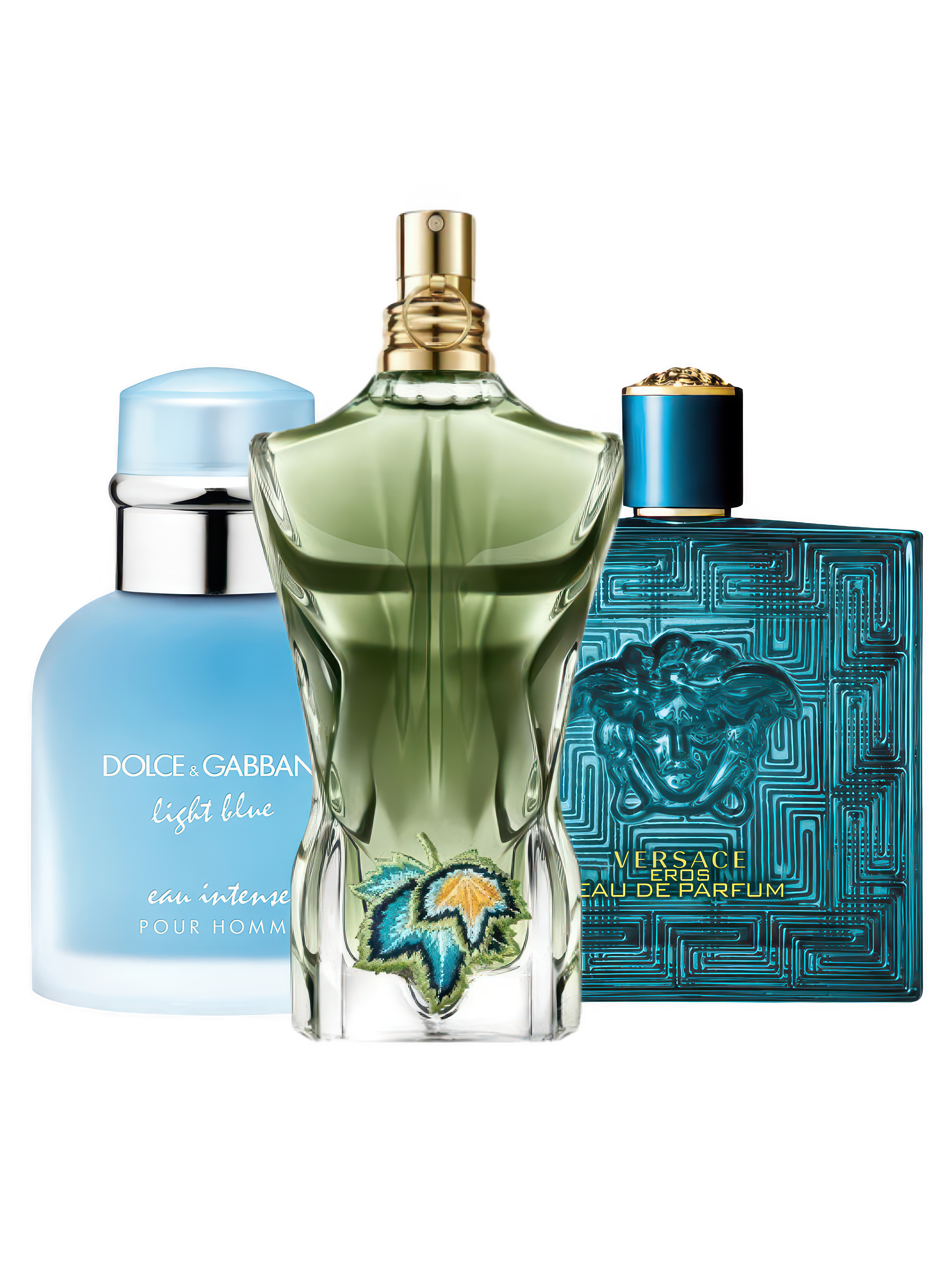 Summer discovery set with Light Blue Eau Intense, Le Beau Paradise Garden and Eros Eau de Parfum – fresh, vibrant fragrance samples perfect for warm days