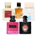 Winter for Her perfume sample discovery set with Baccarat Rouge 540 Eau de Parfum, Yves Saint Laurent Libre Intense, Giardini di Toscana Bianco Latte, Valentino Donna Born in Roma Intense and Yves Saint Laurent Black Opium