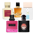 Winter for Her perfume sample discovery set with Baccarat Rouge 540 Eau de Parfum, Yves Saint Laurent Libre Intense, Giardini di Toscana Bianco Latte, Valentino Donna Born in Roma Intense and Yves Saint Laurent Black Opium